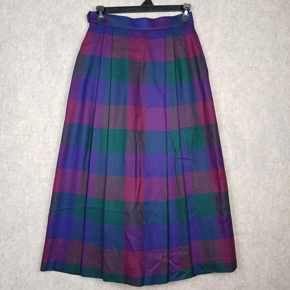 VTG Geiger Wool Skirt Women EU 36 US 4 Plaid Pleated A-Line Long Cottagecore - Picture 4 of 11